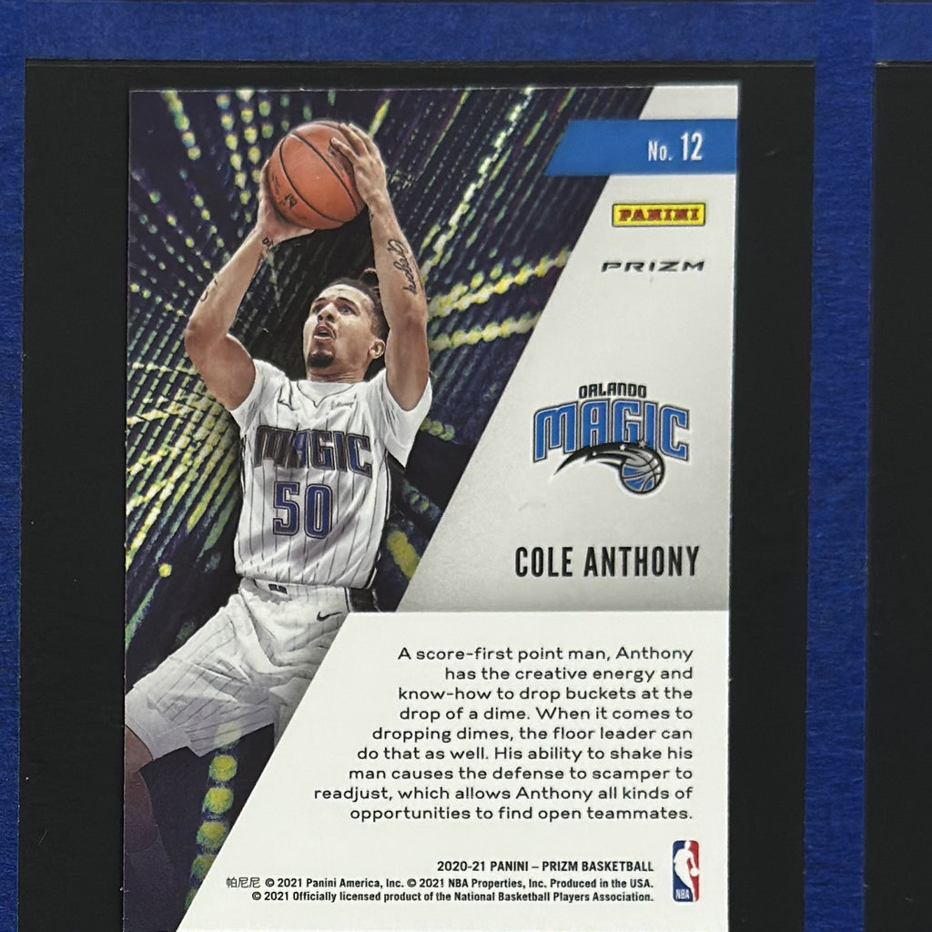 2020-21 Panini Prizm Instant Impact Silver Prizm Cole Anthony RC #12 — back view