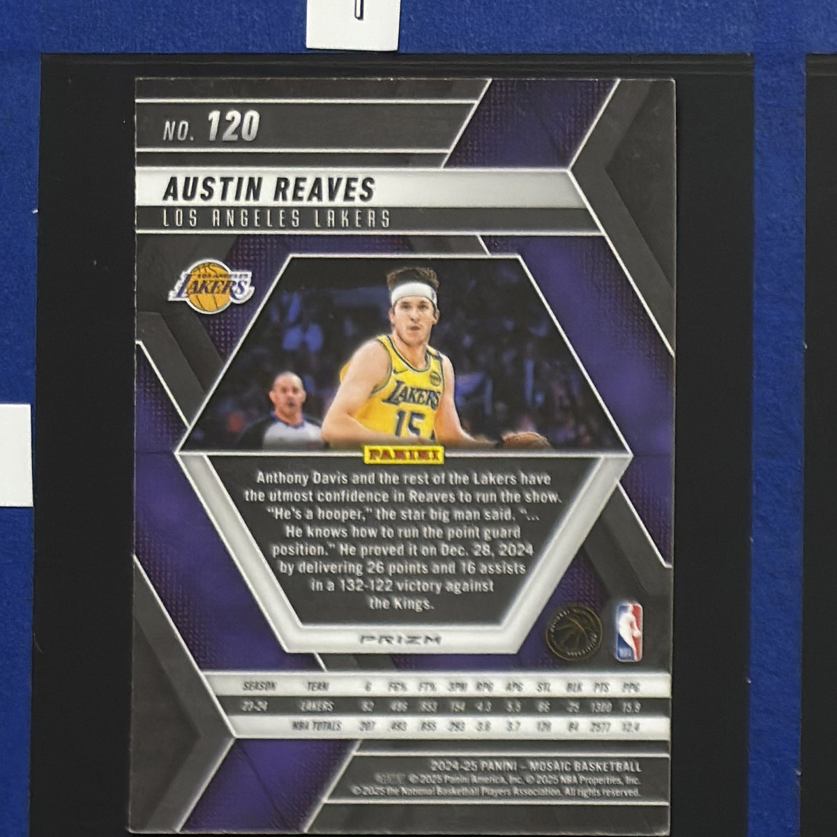 2024-25 Panini Mosaic Green Mosaic Prizm Austin Reaves #120 — back view