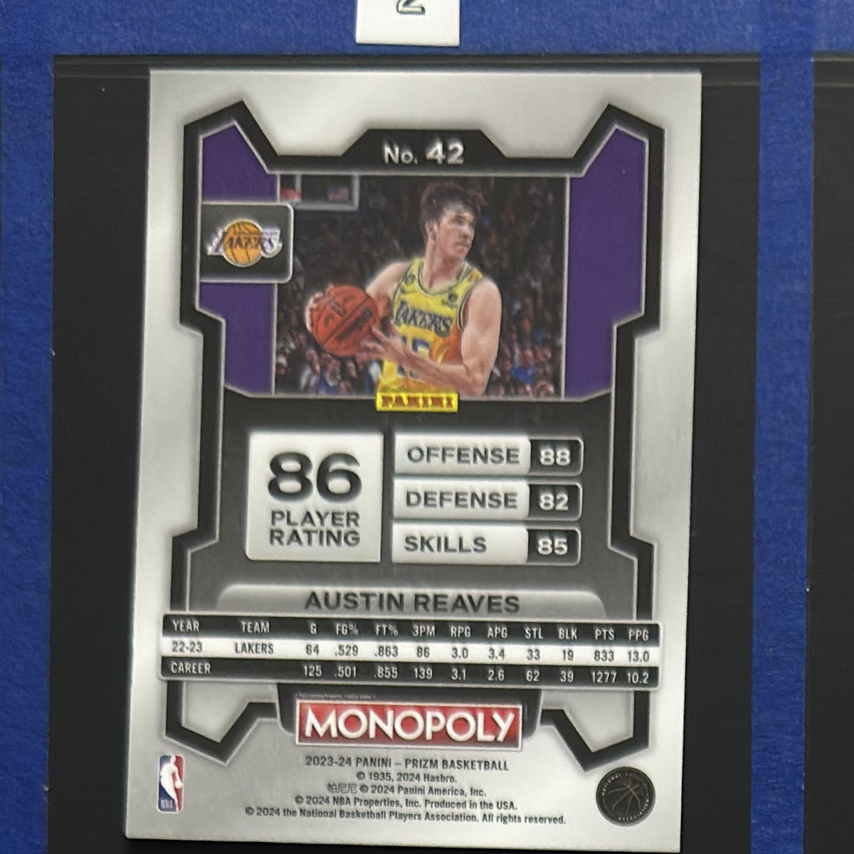 2023-24 Panini Prizm Monopoly Austin Reaves #42 — back view