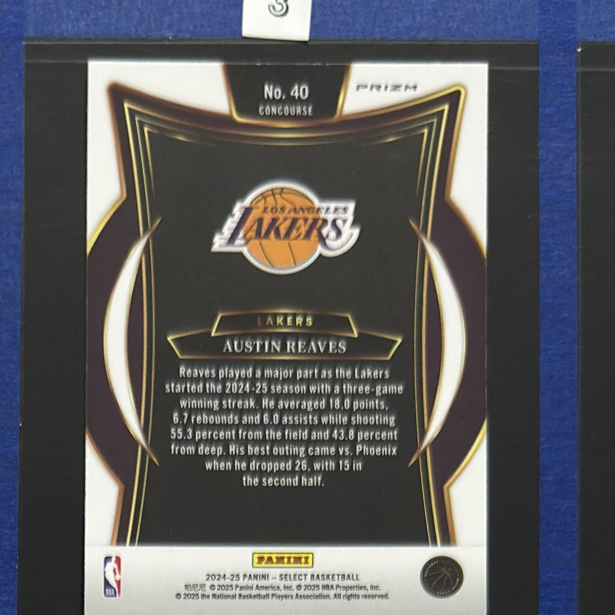 2024-25 Panini Select Concourse Blue Prizm Austin Reaves #40 — back view