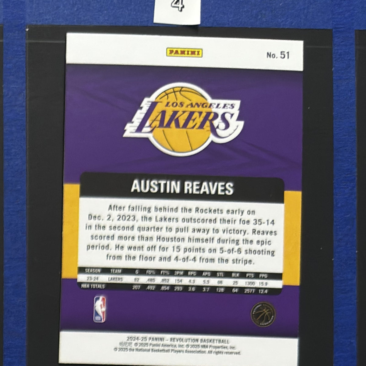 2024-25 Panini Revolution Austin Reaves #51 — back view