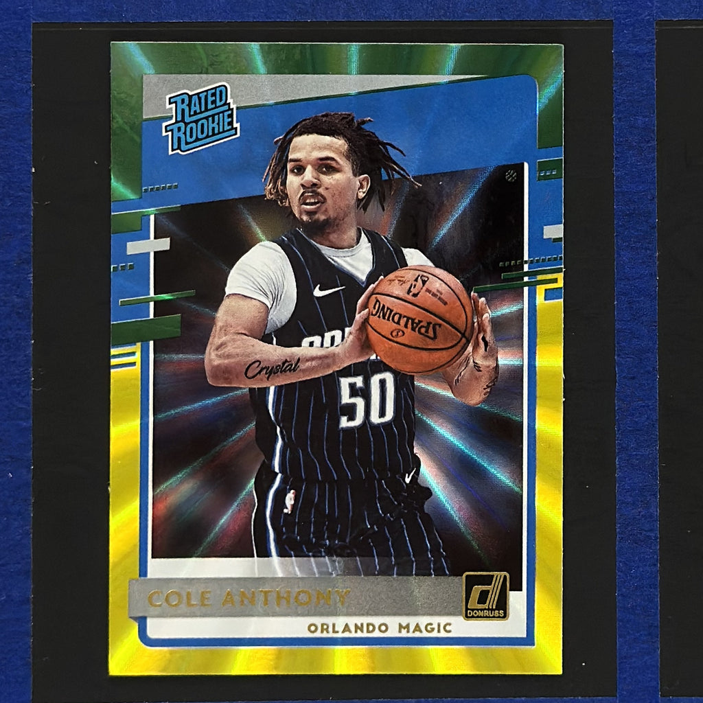 2020-21 Panini Donruss Rated Rookie Green & Yellow Laser Cole Anthony RC #208 — front view