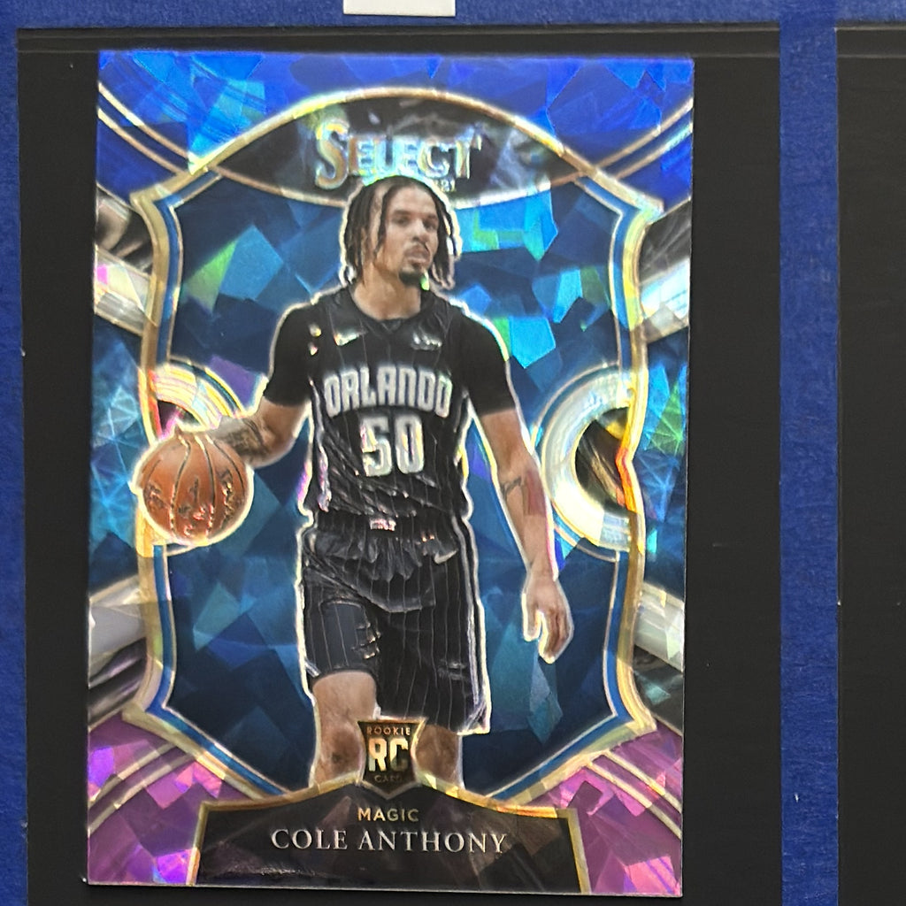 2020-21 Panini Select Concourse Blue White Purple Cracked Ice Prizm Cole Anthony RC #75 — front view
