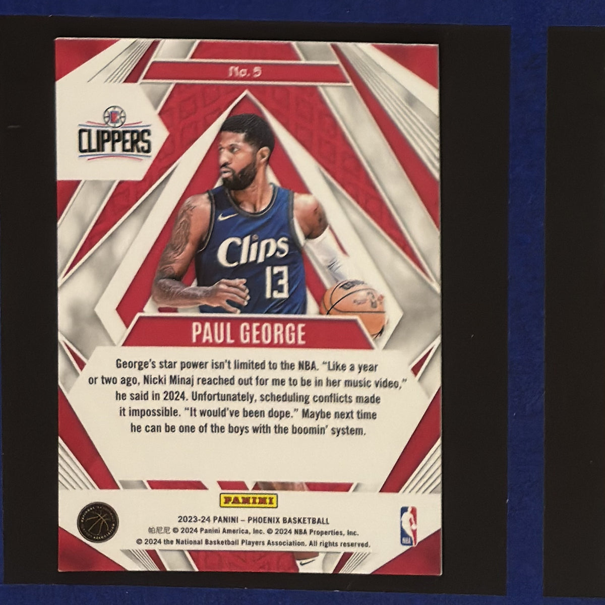 2023-24 Panini Phoenix Paragon Paul George #5 — back view