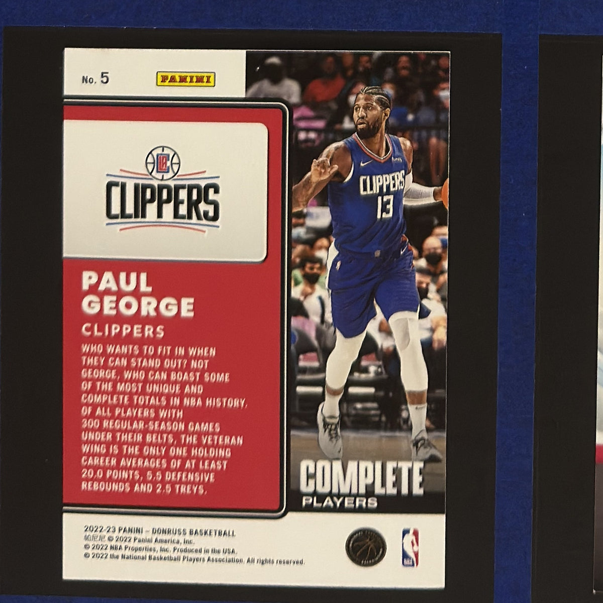 2022-23 Panini Donruss Complete Players Paul George #5 — back view