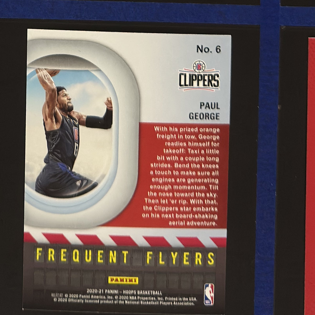 2020-21 Panini NBA Hoops Frequent Flyers Paul George #6 — back view