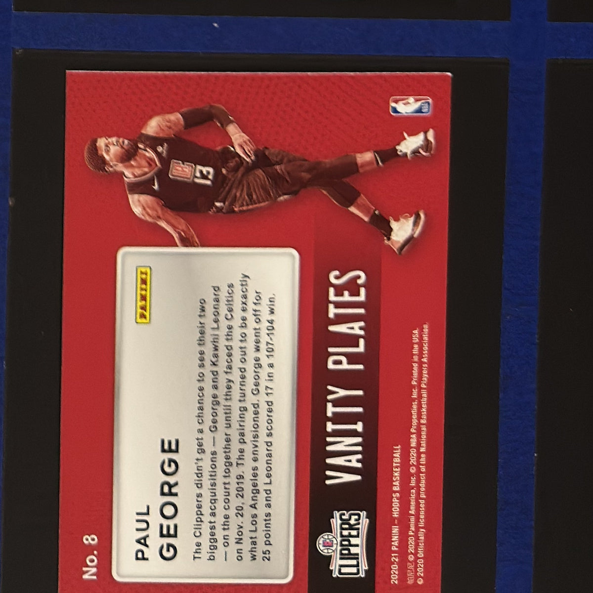 2020-21 Panini NBA Hoops Vanity Plates Paul George #8 — back view