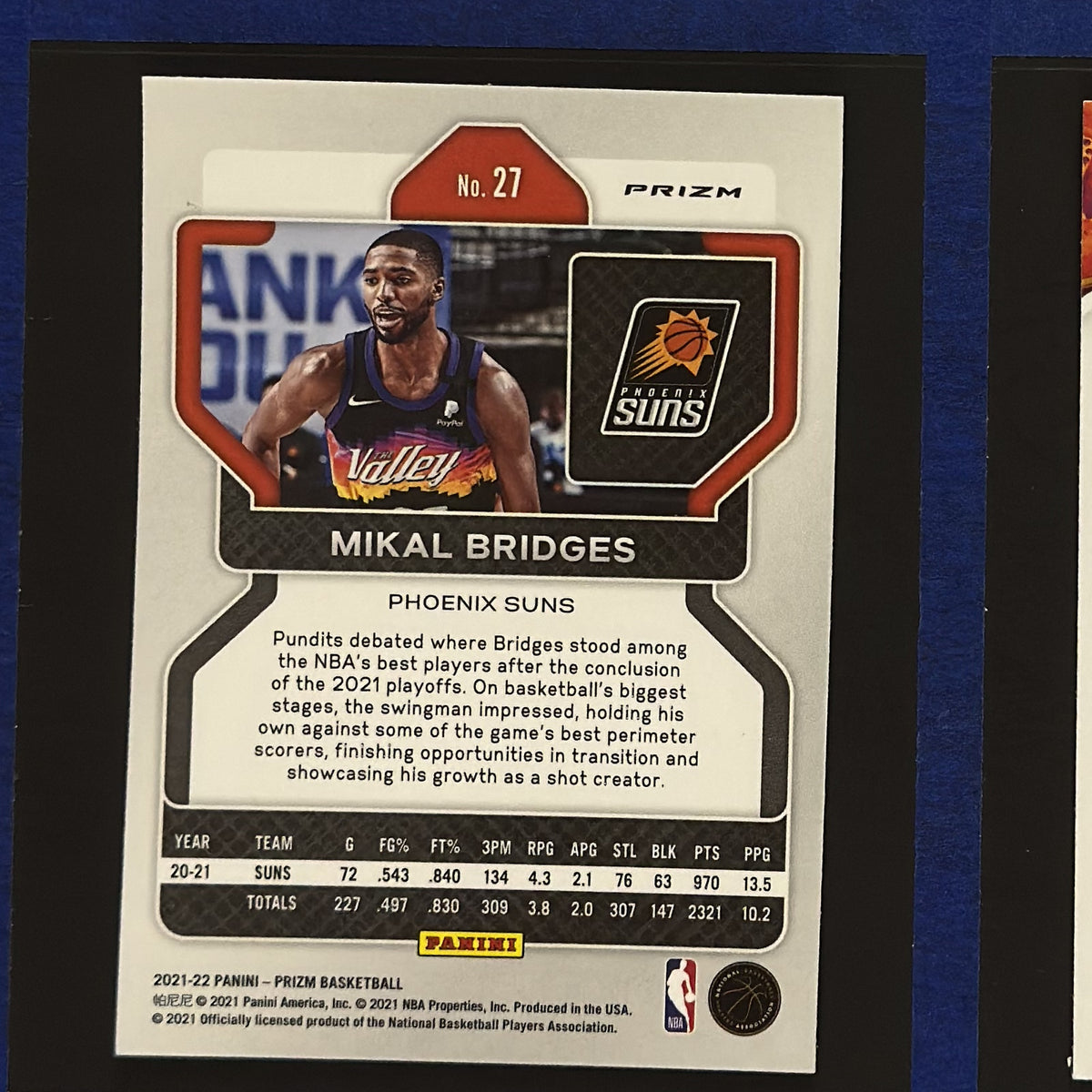 2021-22 Panini Prizm Silver Mikal Bridges #27 — back view