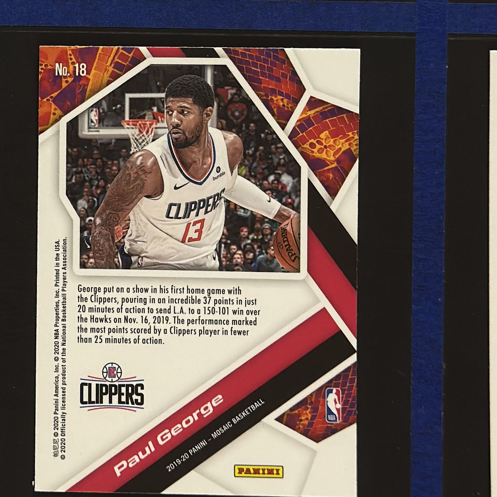 2019-20 Panini Mosaic Will to Win Paul George #18 — back view