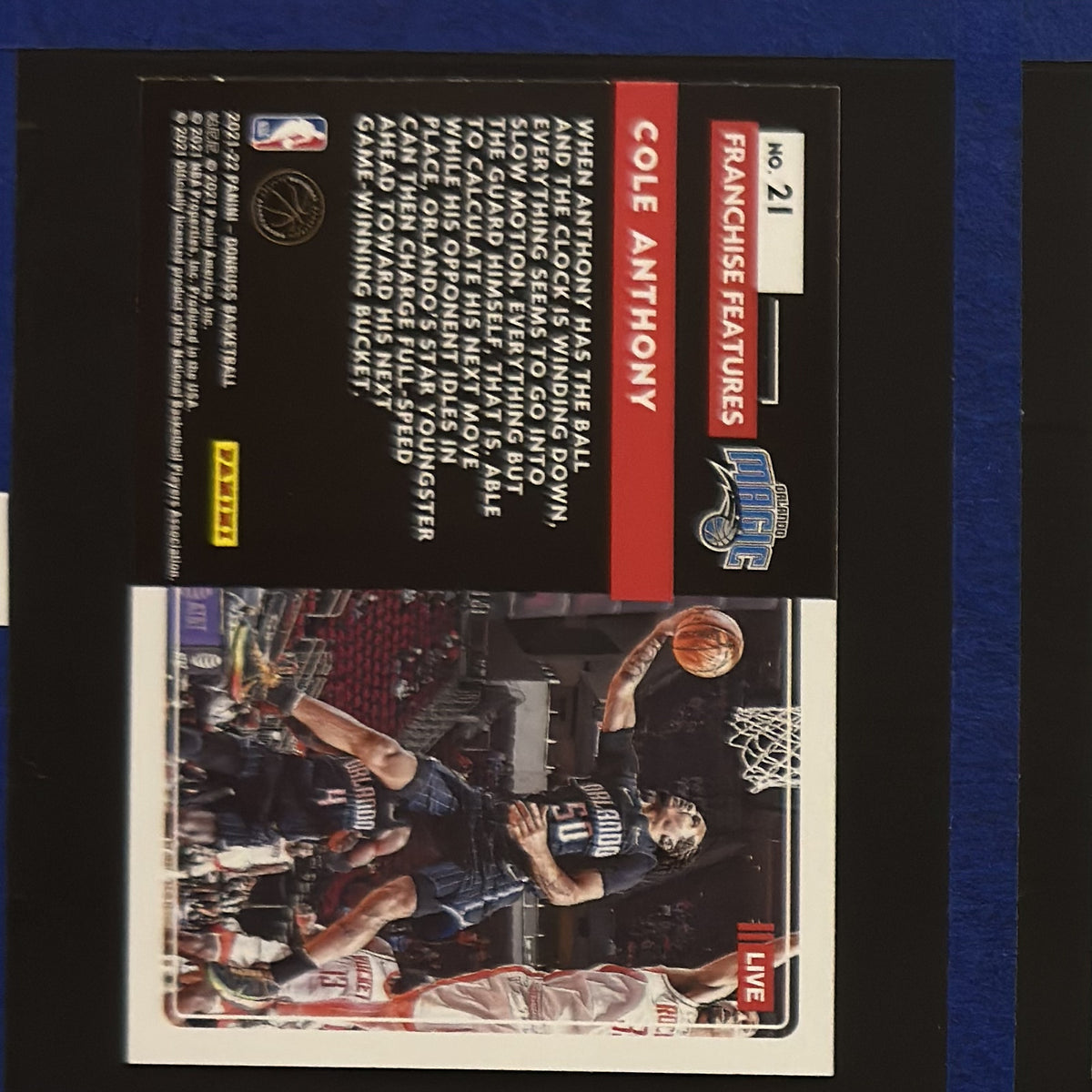 2021-22 Panini Donruss Franchise Features Cole Anthony #21 — back view