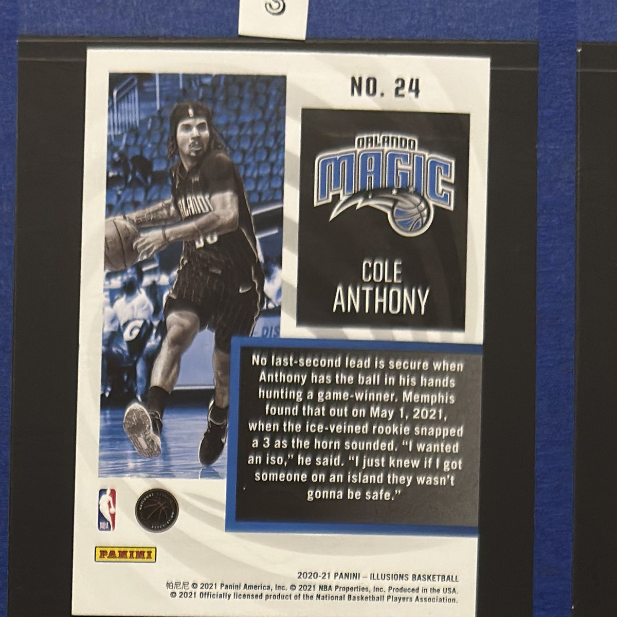 2020-21 Panini Illusions Instant Impact Cole Anthony RC #24 — back view