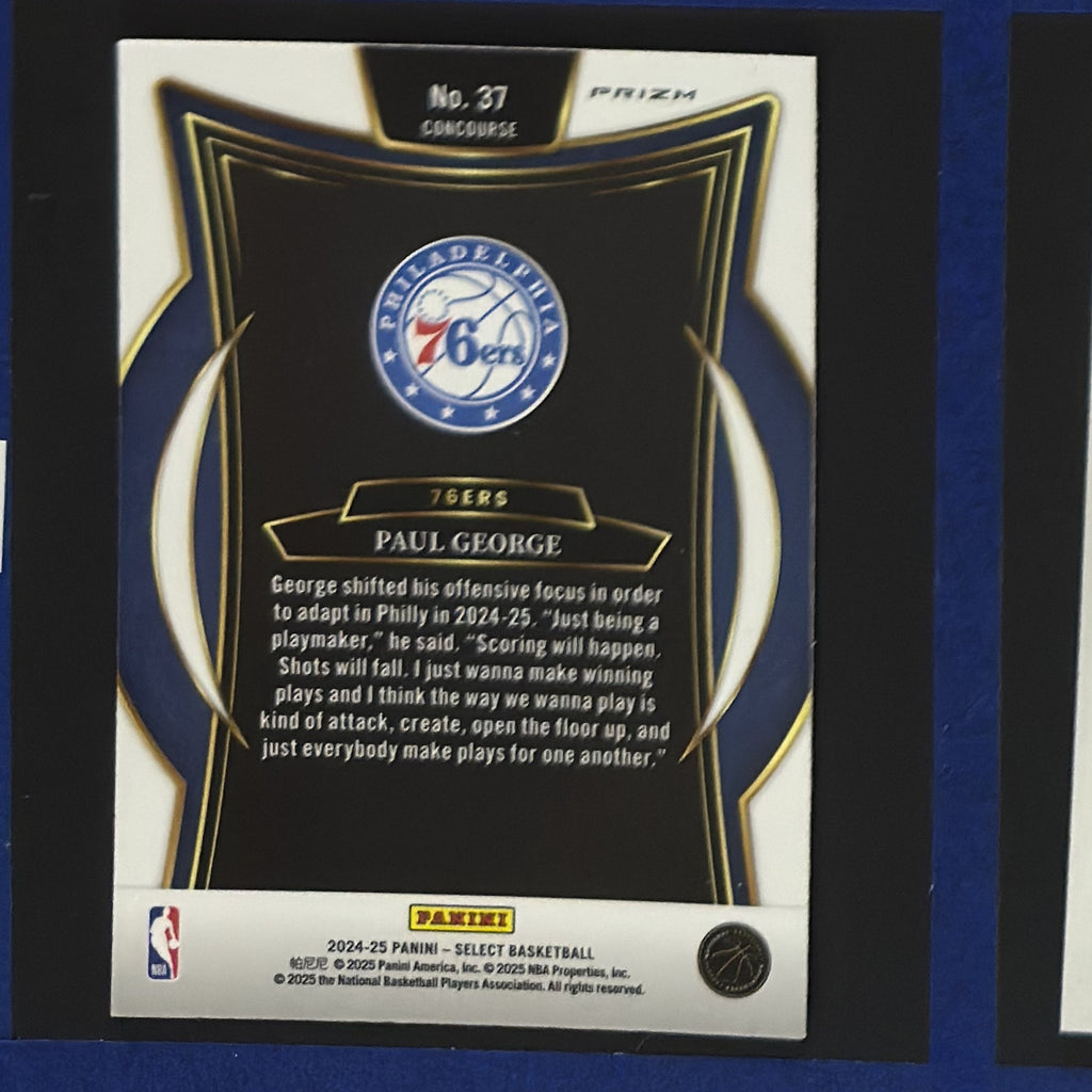 2024-25 Panini Select Concourse Silver Prizm Paul George #37 — back view
