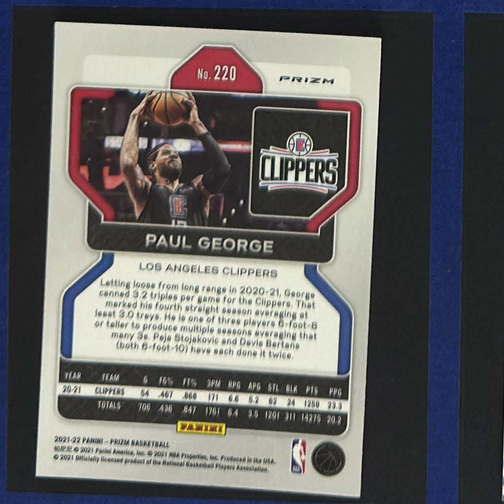 2021-22 Panini Prizm Green Prizm Paul George #220 — back view