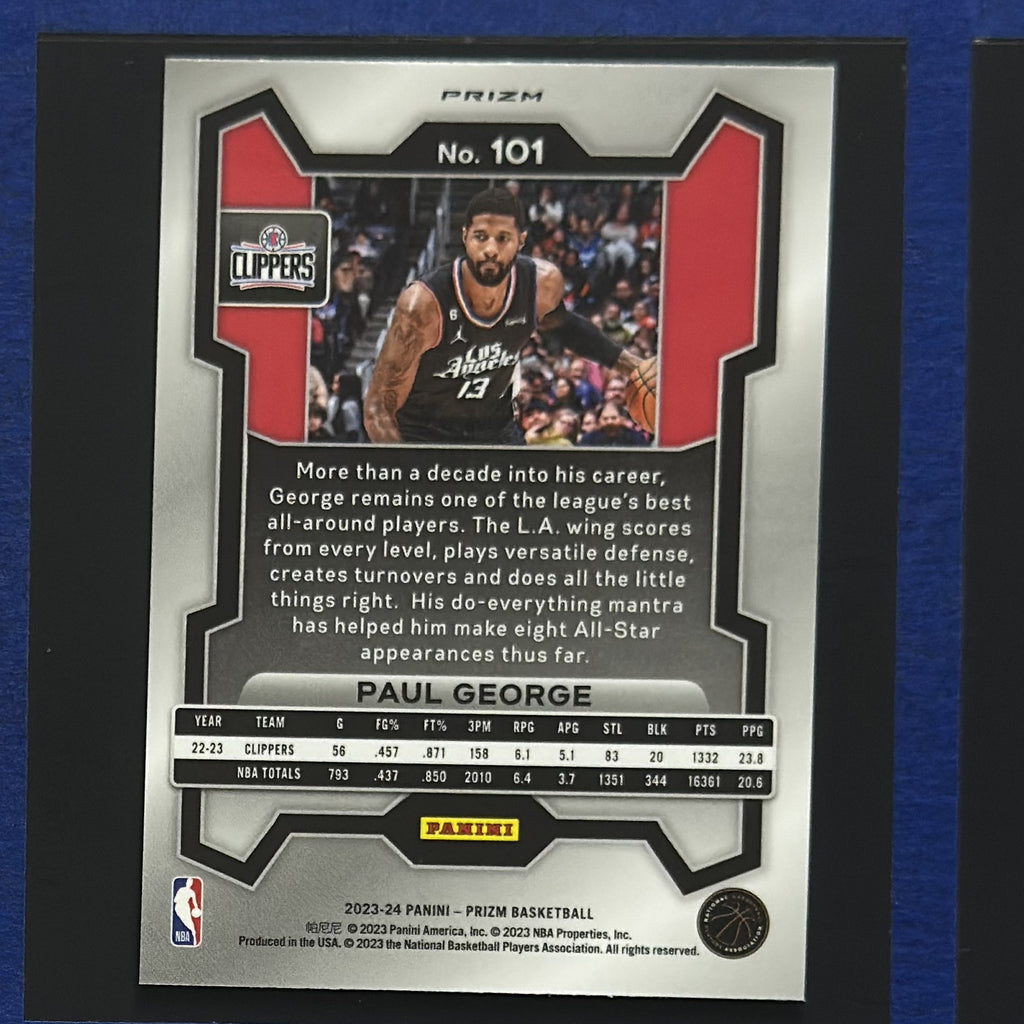 2023-24 Panini Prizm Paul George #101 — back view