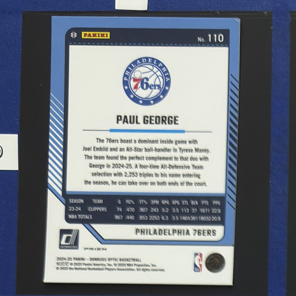 2024-25 Panini Donruss Optic Blue Velocity Paul George #110 — back view