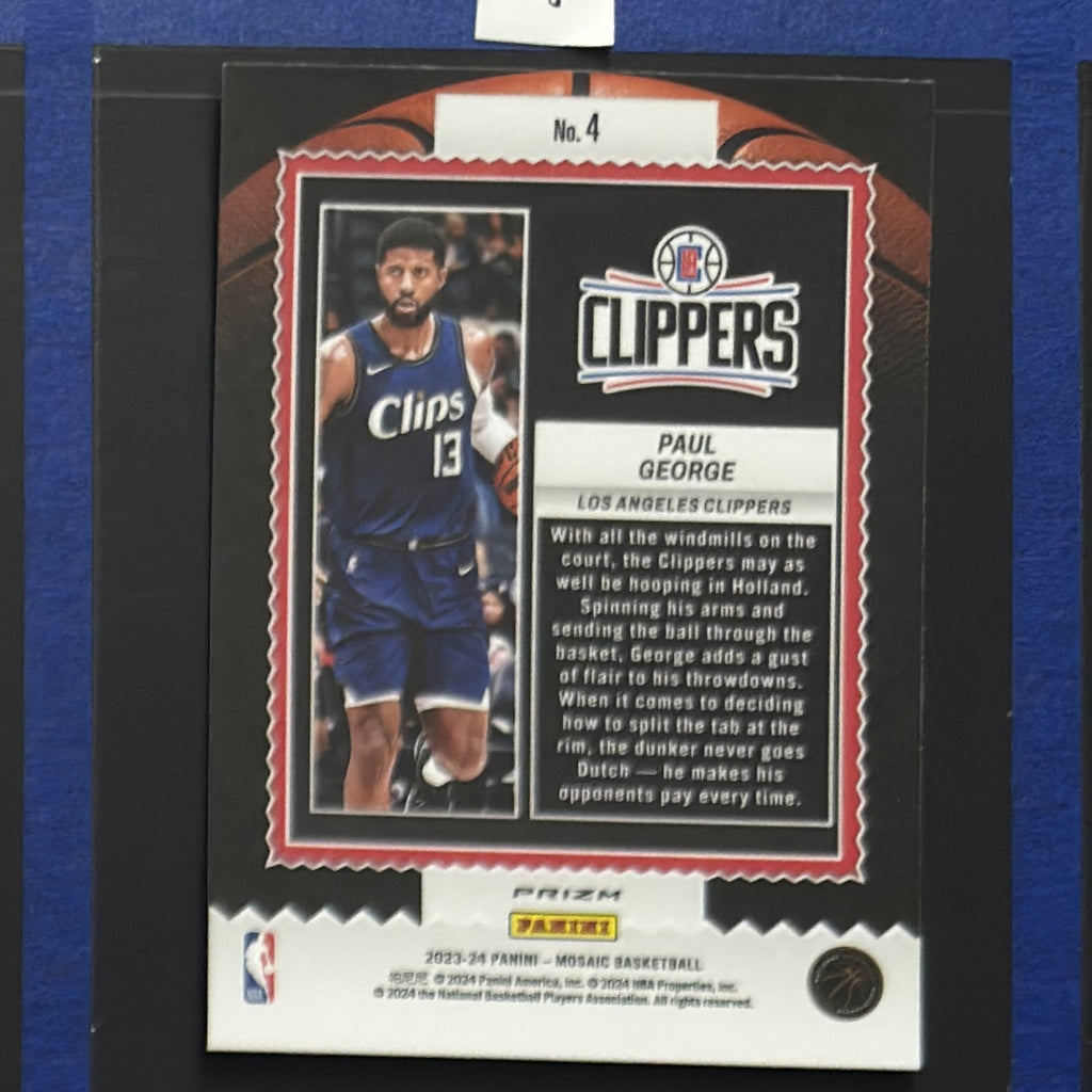 2023-24 Panini Mosaic Green Jam Masters Paul George #4 — back view