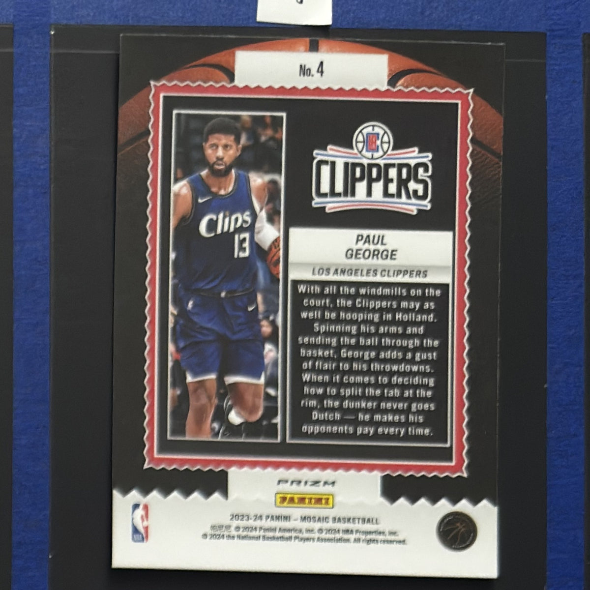 2023-24 Panini Mosaic Green Jam Masters Paul George #4 — back view