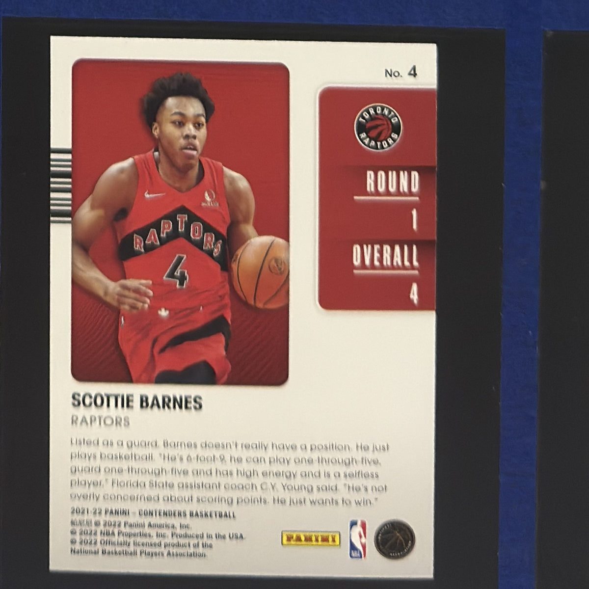 2021-22 Panini Contenders 2021 Draft Class Scottie Barnes RC #4 — back view