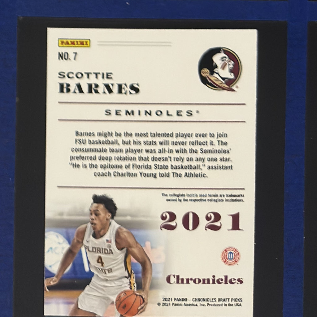 2021 Panini Chronicles Draft Picks Scottie Barnes RC #7 — back view