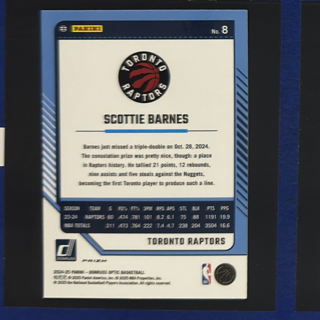 2024-25 Panini Donruss Optic Blue Velocity Scottie Barnes #8 — back view