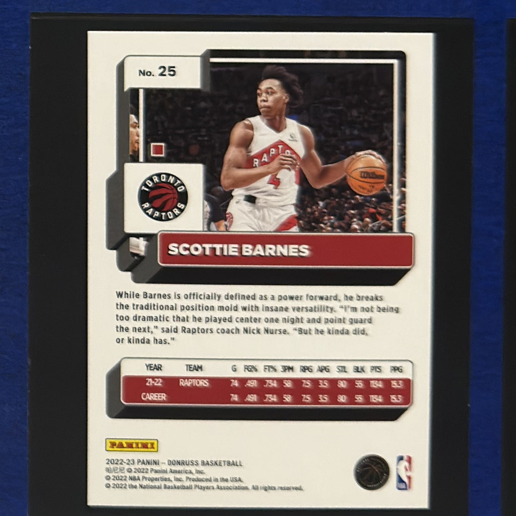 2022-23 Panini Donruss Green Laser Scottie Barnes #25 — back view