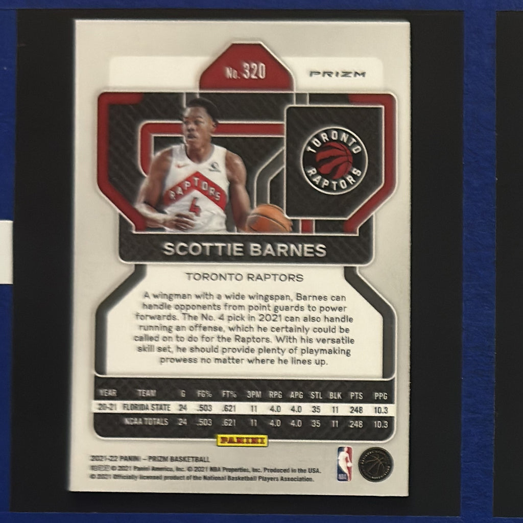 2021-22 Panini Prizm Red Cracked Ice Scottie Barnes RC #320 — back view