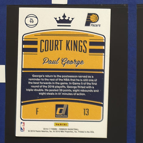 2016-17 Panini Donruss Court Kings Paul George #10 — back view