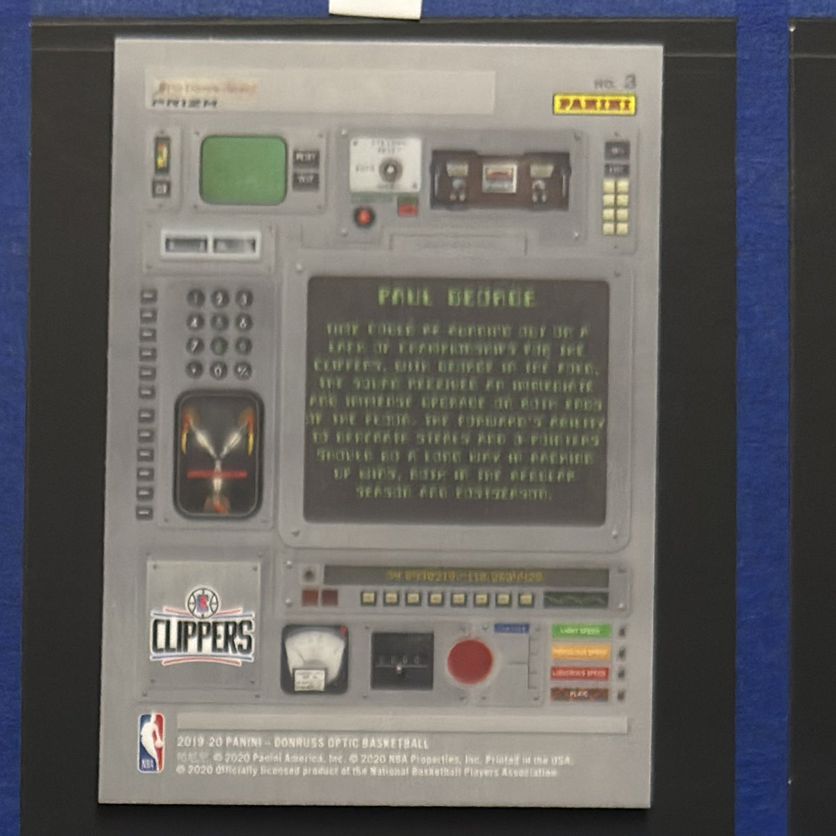 2019-20 Panini Optic T-Minus 321 Purple Paul George #3 — back view