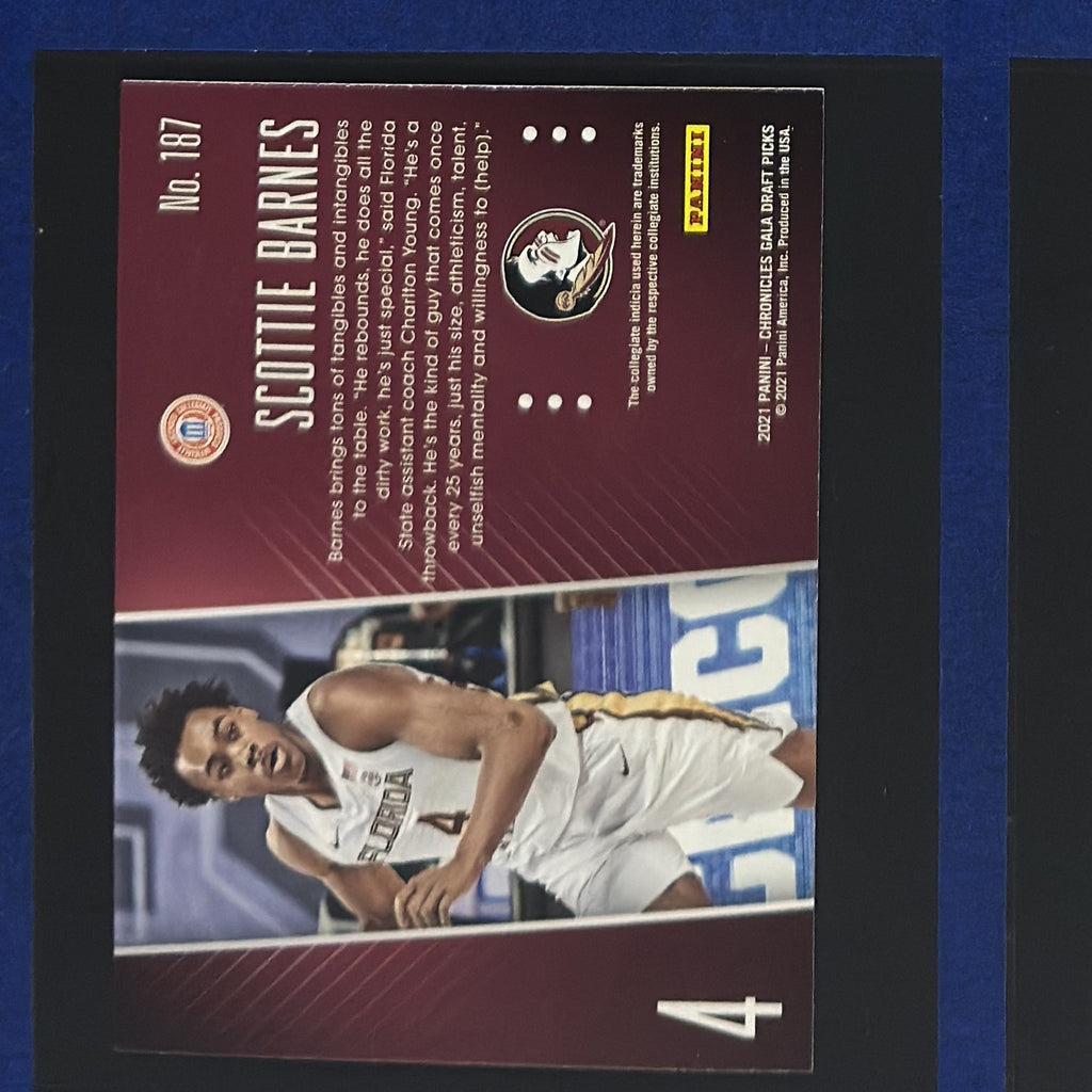 2021 Panini Chronicles Draft Picks Gala Scottie Barnes RC #187 — back view