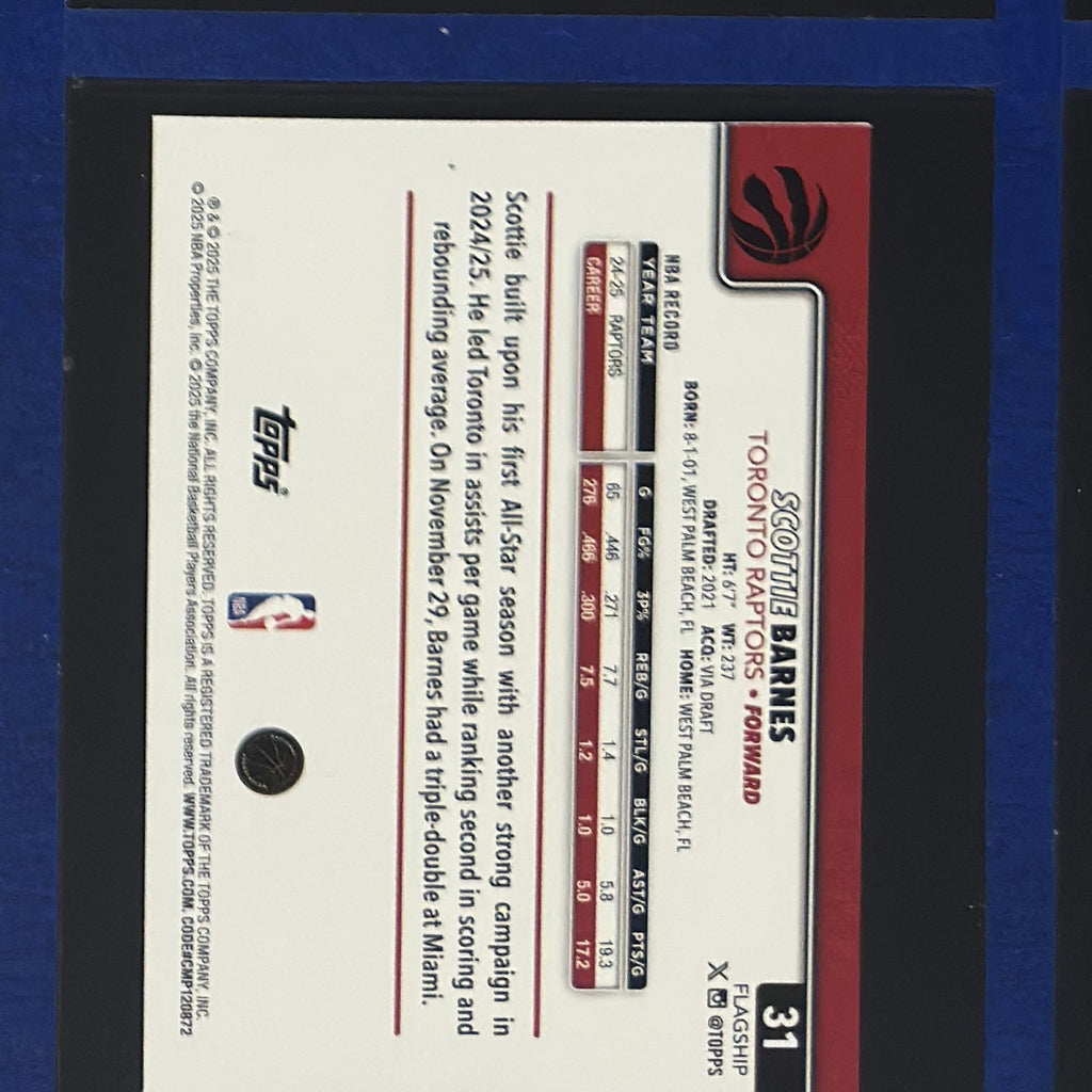 2025-26 Topps Sand Glitter Scottie Barnes #31 — back view