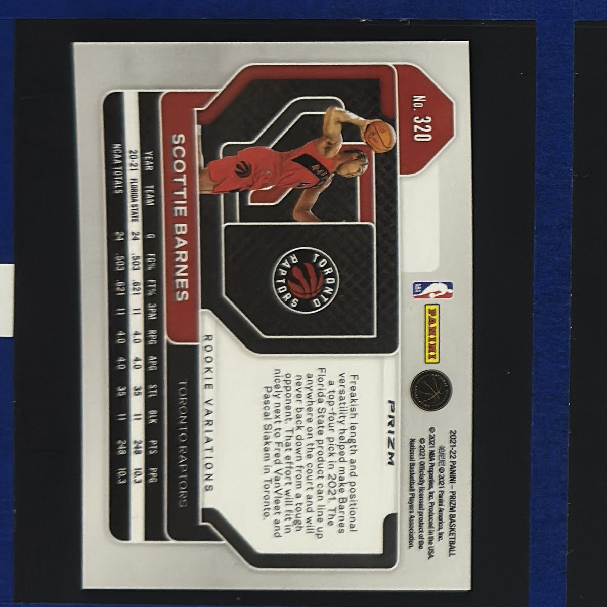 2021-22 Panini Prizm Fast Break Variation Scottie Barnes RC #320 — back view
