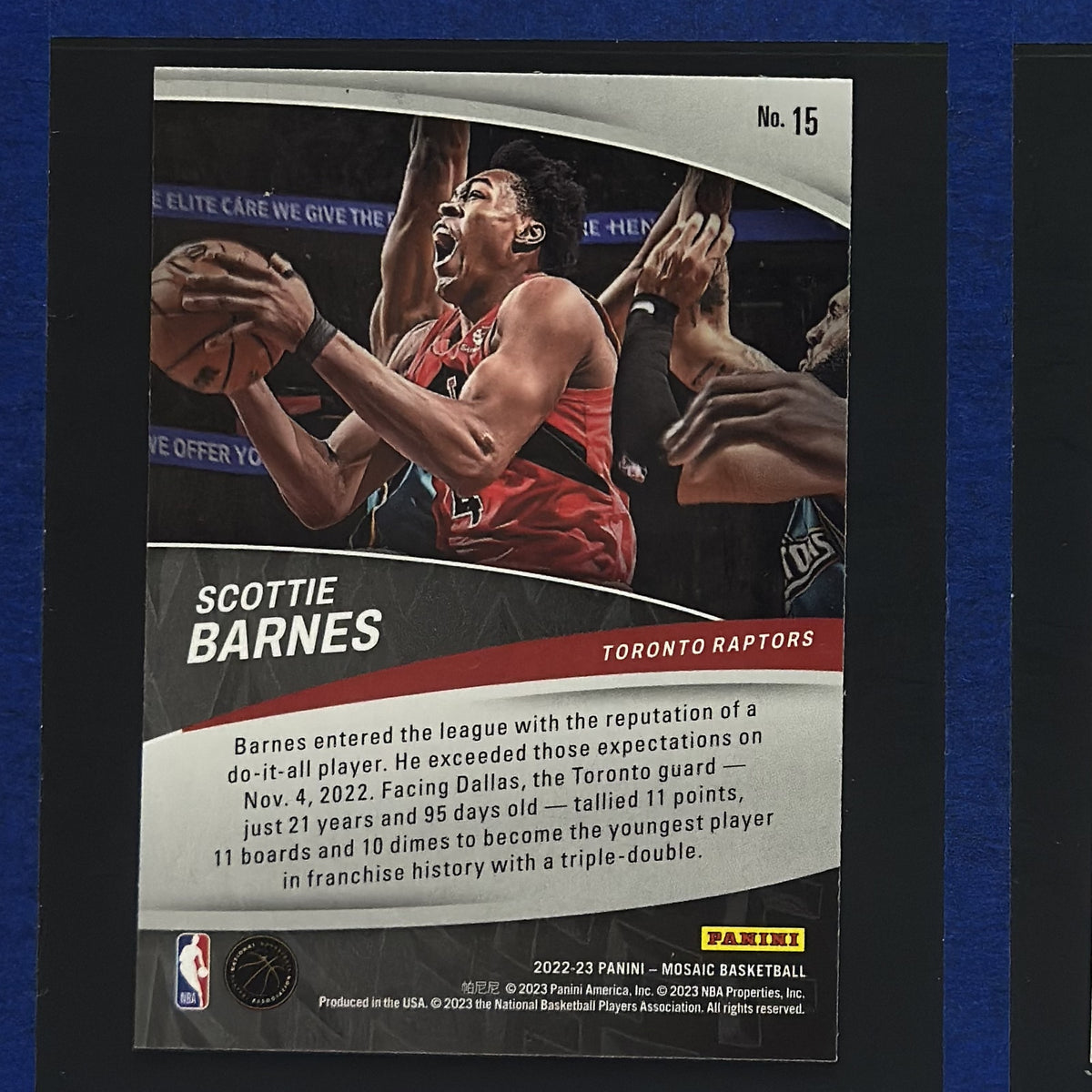 2022-23 Panini Mosaic Elevate Scottie Barnes #15 — back view
