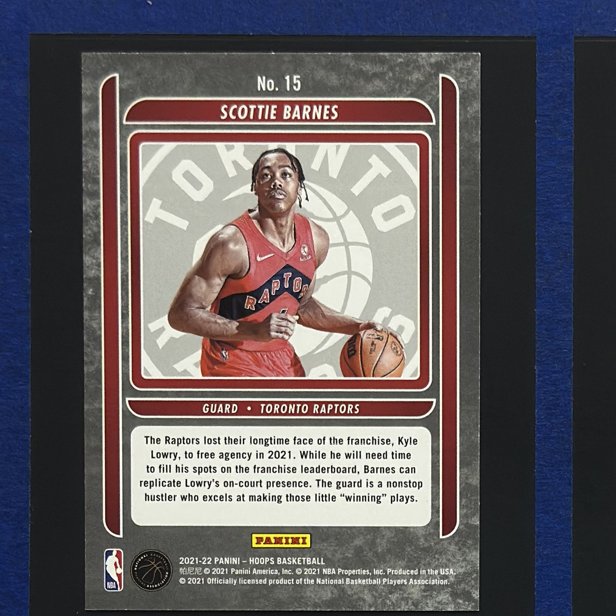2021-22 Panini NBA Hoops Class of 2021 Scottie Barnes RC #15 — back view
