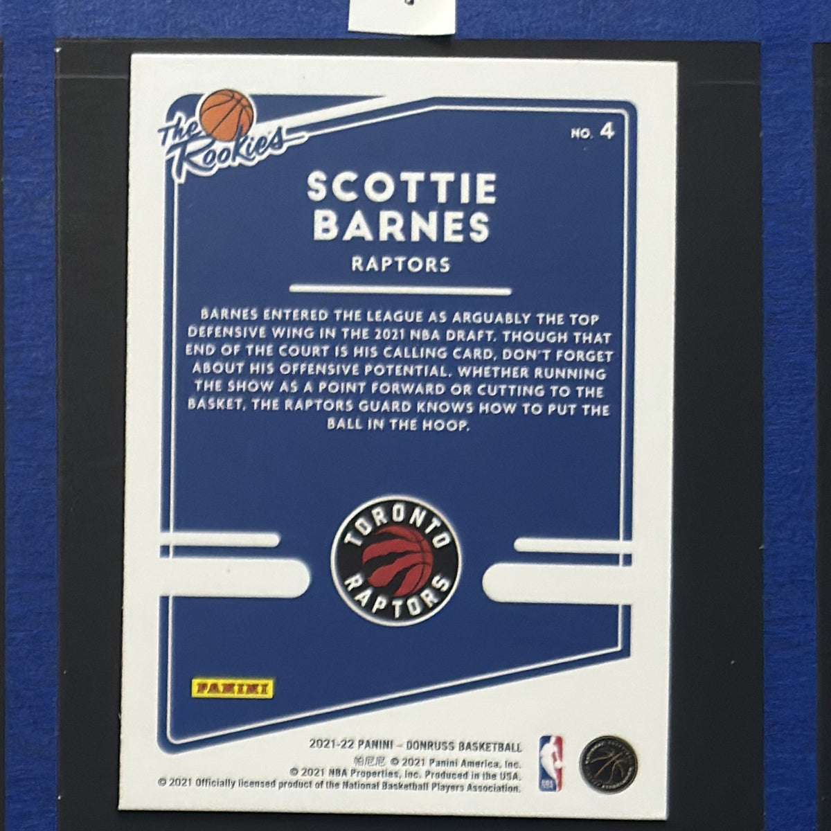 2021-22 Panini Donruss The Rookies Scottie Barnes RC #4 — back view