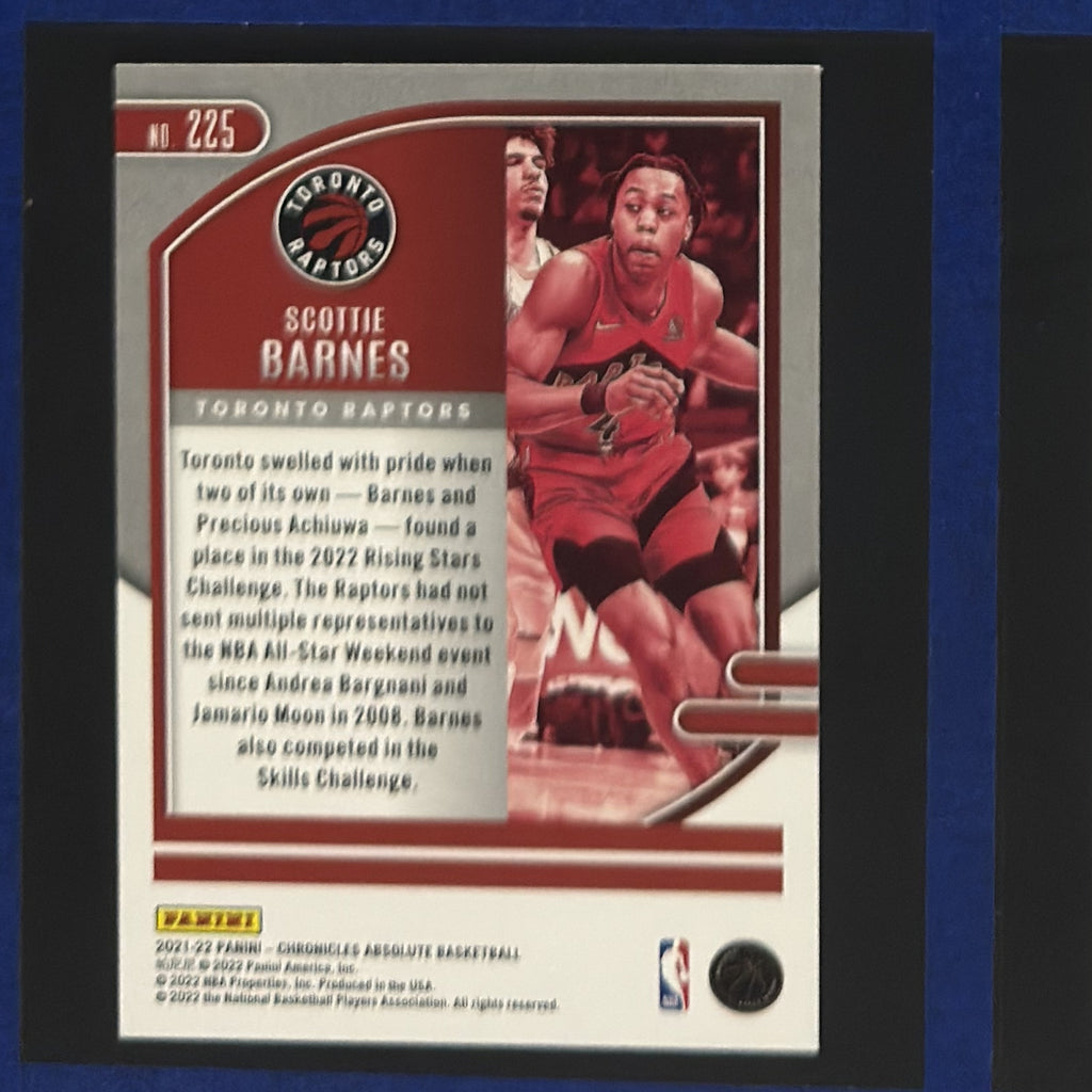 2021-22 Panini Chronicles Absolute Memorabilia Scottie Barnes RC #225 — back view