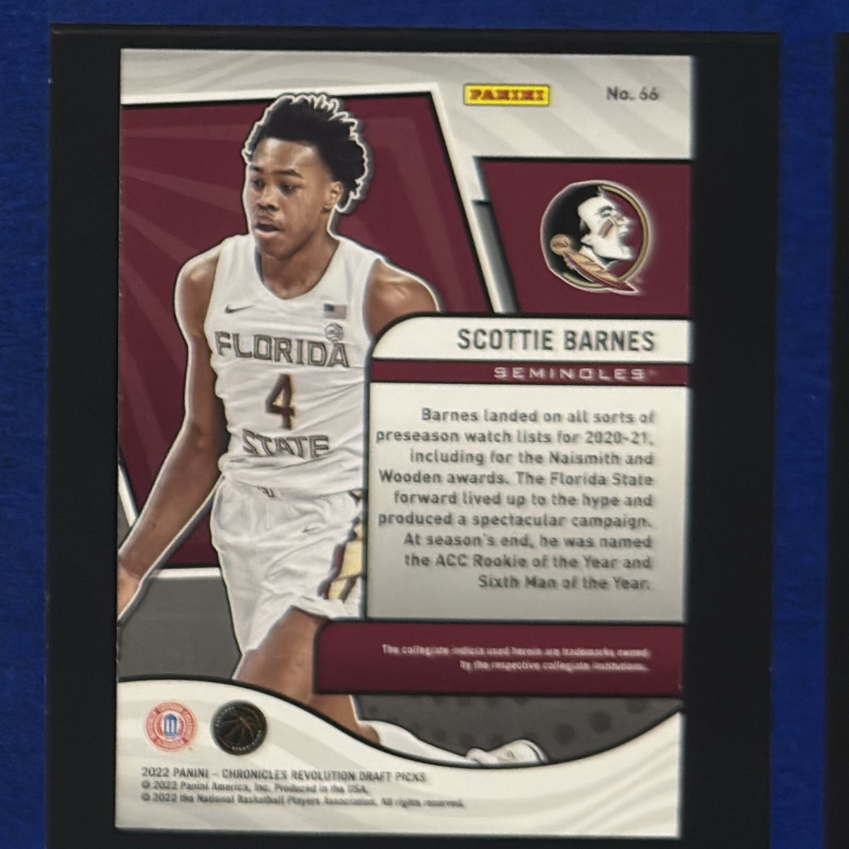 2022 Panini Chronicles Revolution Draft Picks Scottie Barnes #66 back