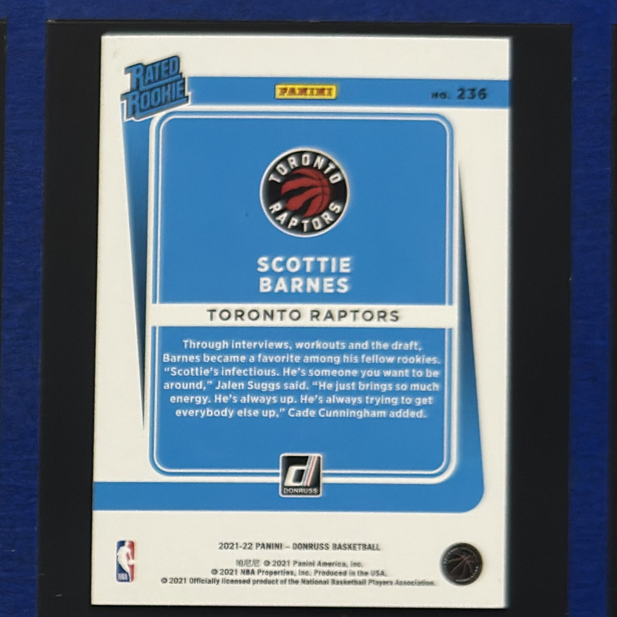 2021-22 Panini Donruss Rated Rookie Scottie Barnes RC #236 back