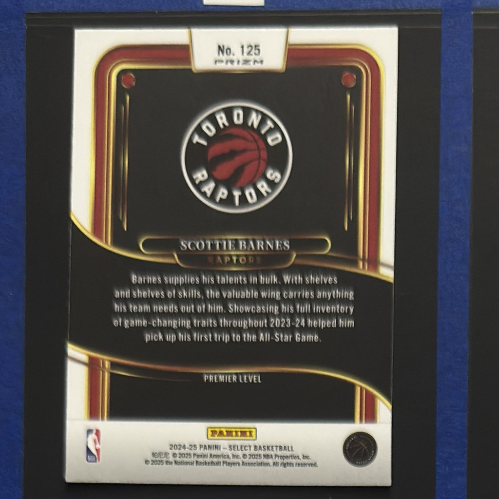 2024-25 Panini Select Premier Level Green White Purple Prizm Scottie Barnes #125 — back view