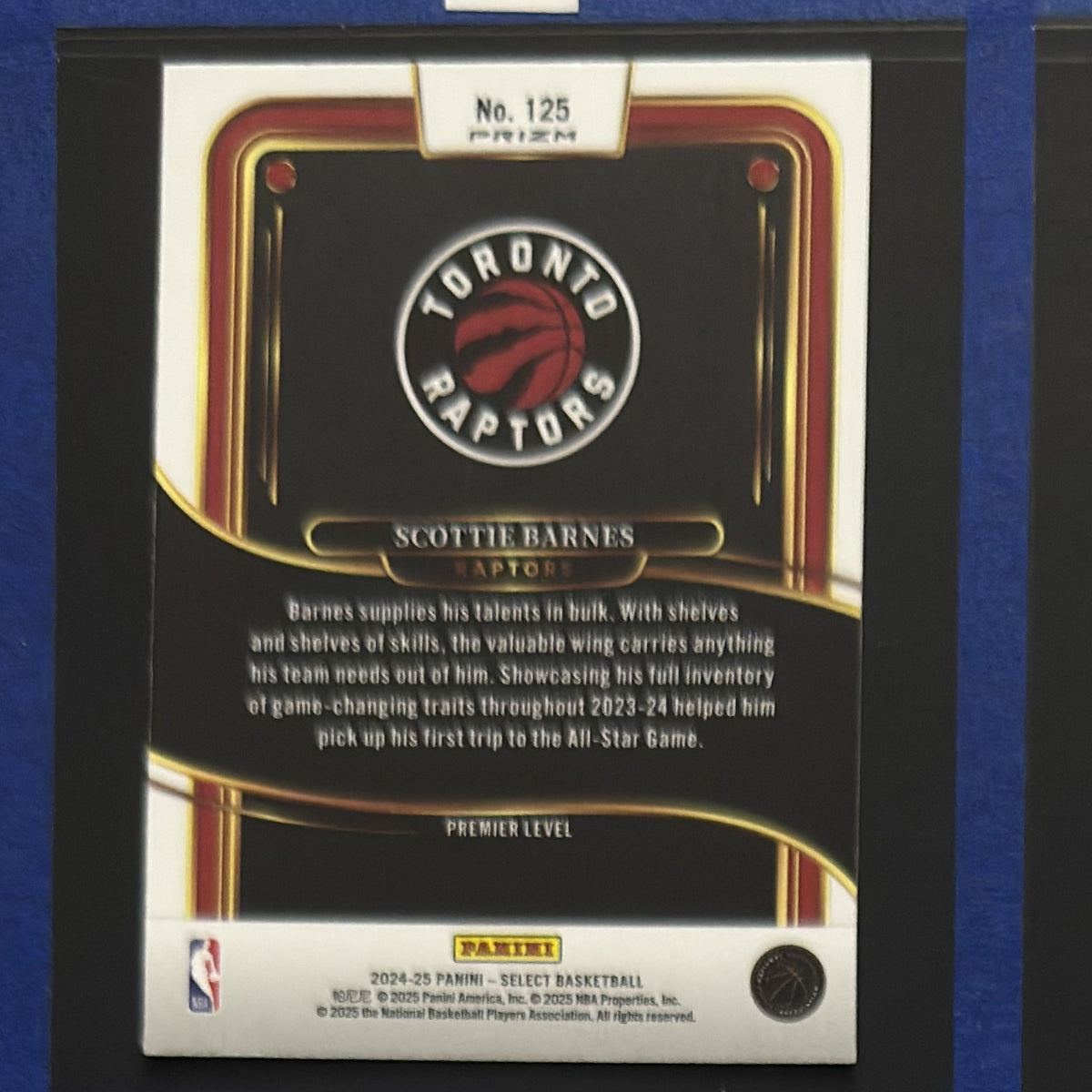 2024-25 Panini Select Premier Level Green White Purple Prizm Scottie Barnes #125 — back view