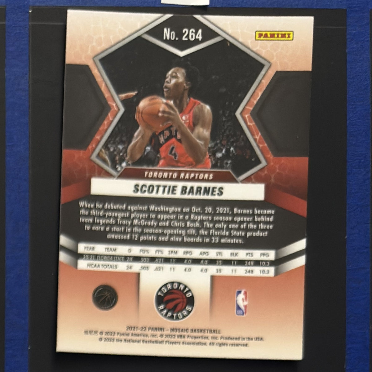2021-22 Panini Mosaic NBA Debut Scottie Barnes RC #264 back