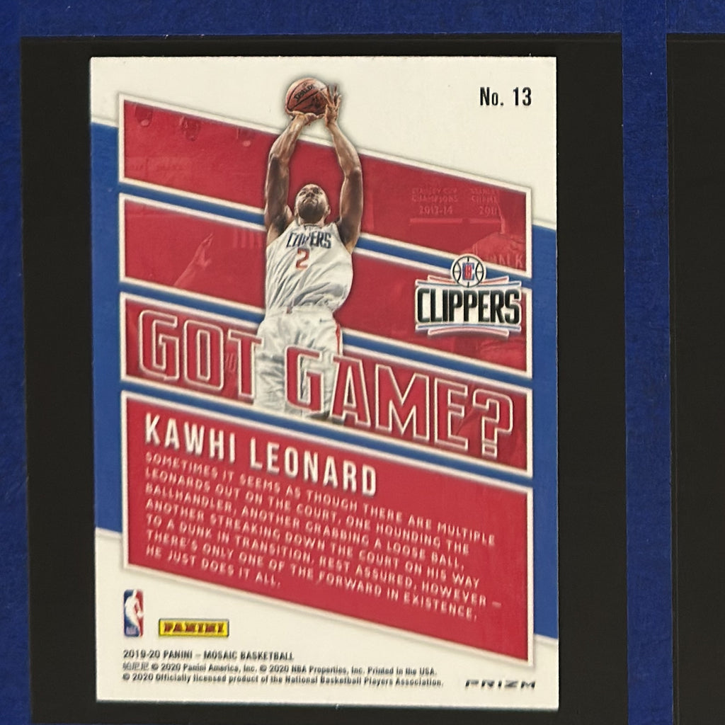 2019-20 Panini Mosaic Got Game? Green Mosaic Kawhi Leonard #13 back