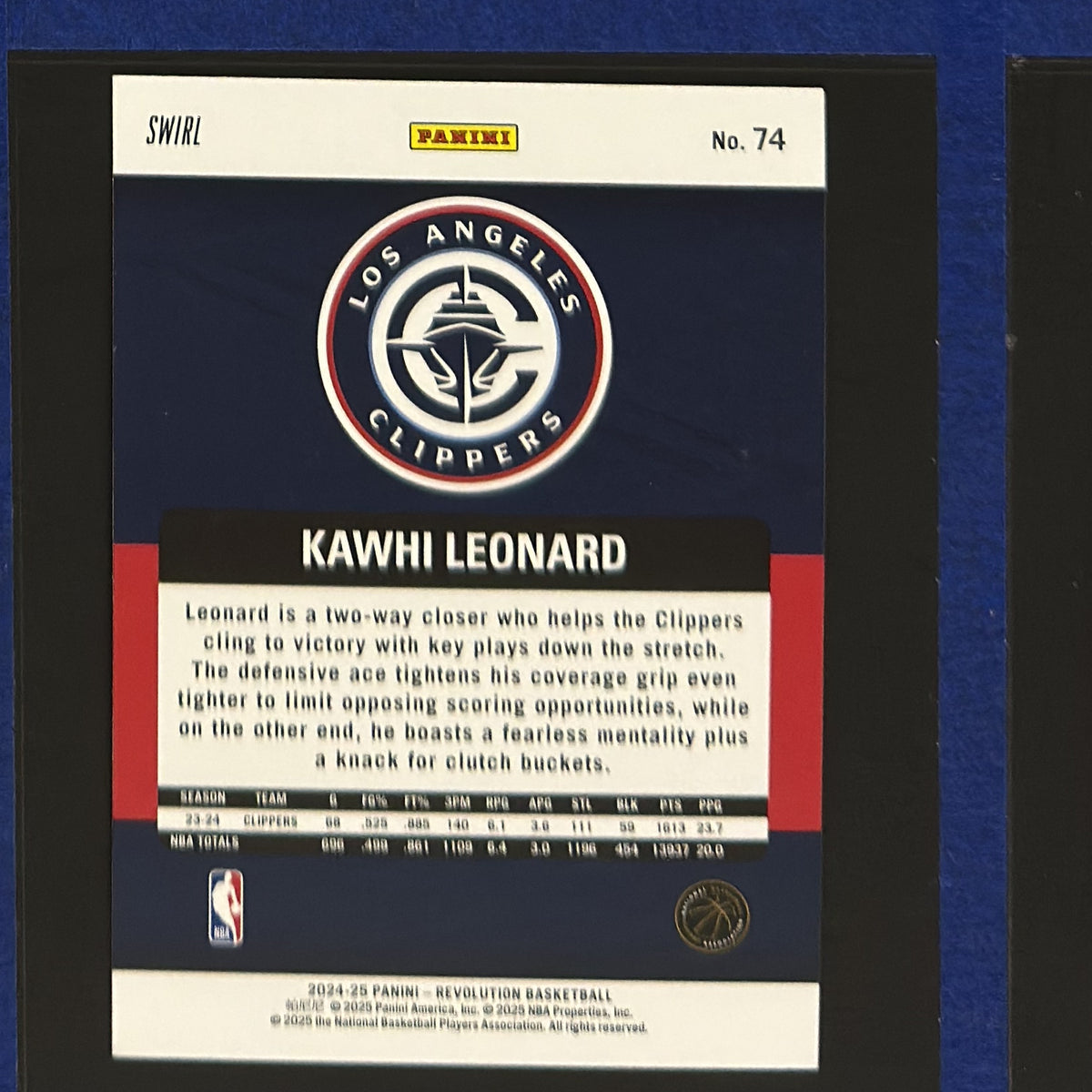 2024-25 Panini Revolution Swirl Kawhi Leonard #74 — back view