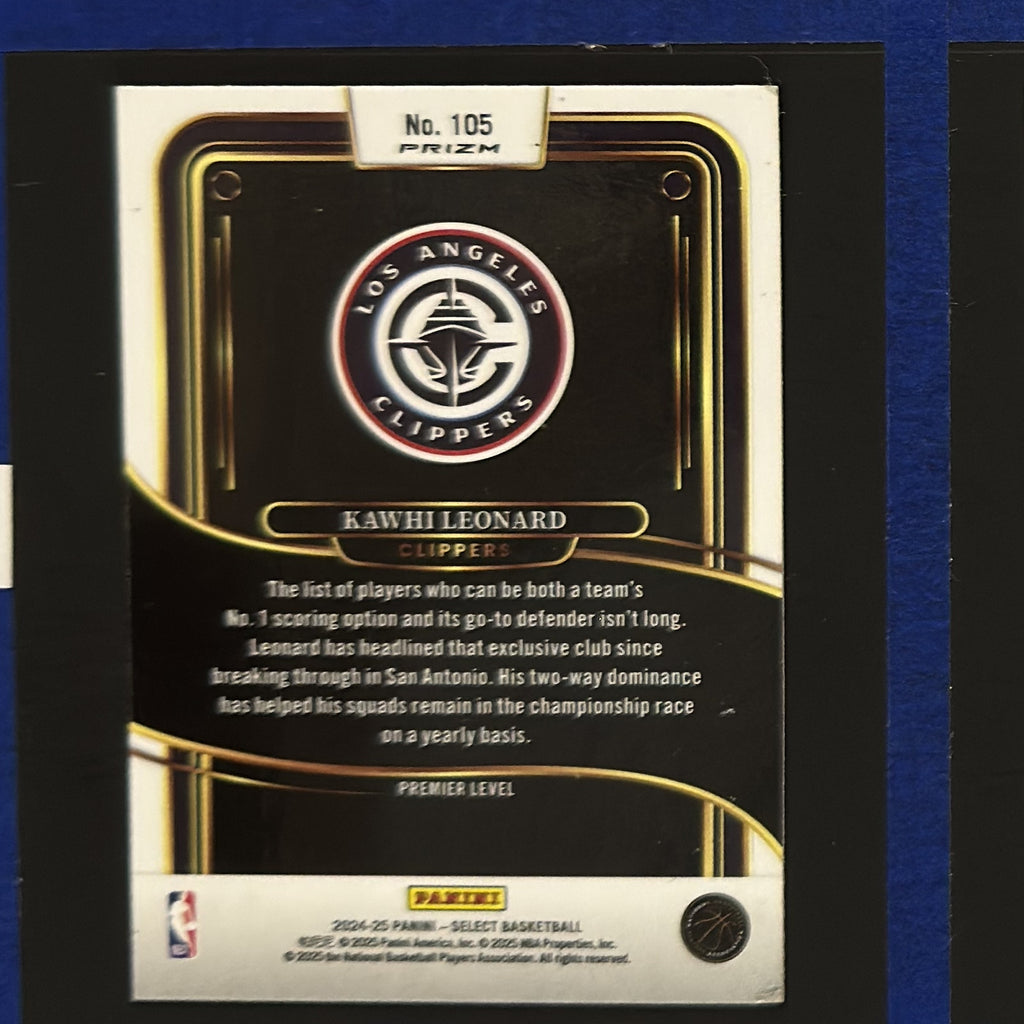 2024-25 Panini Select Silver Premier Level Kawhi Leonard #105 — back view