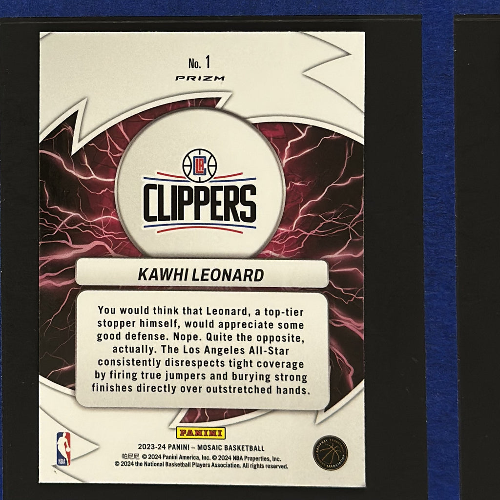 2023-24 Panini Mosaic Thunder Road Green Mosaic Kawhi Leonard #1 — back view