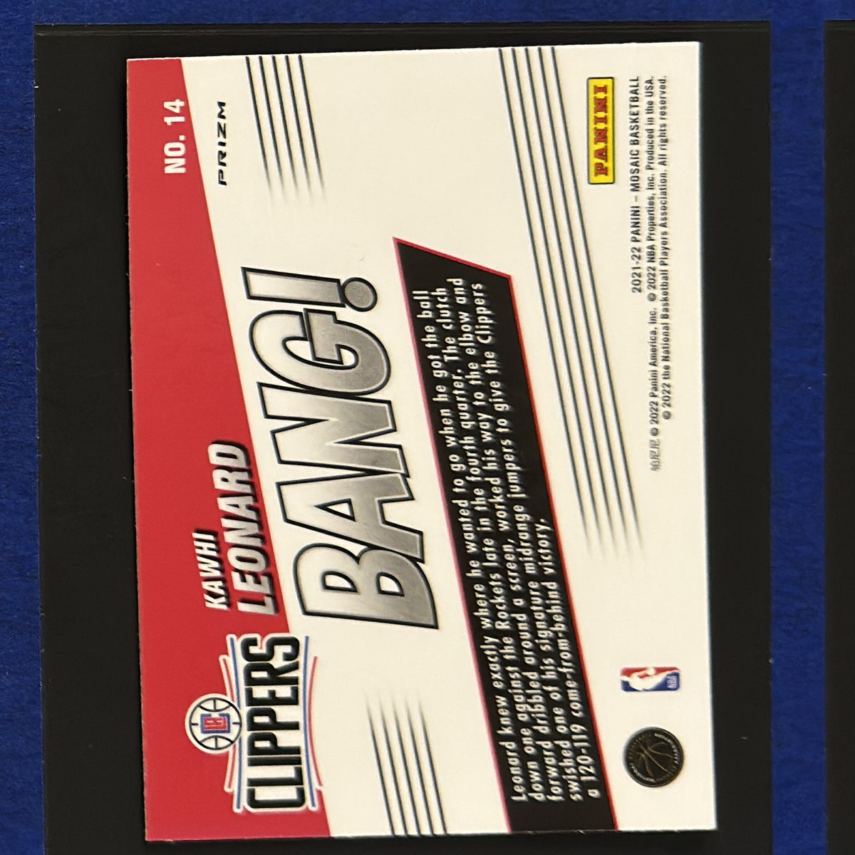 2021-22 Panini Mosaic Bang! Mosaic Kawhi Leonard #14 back