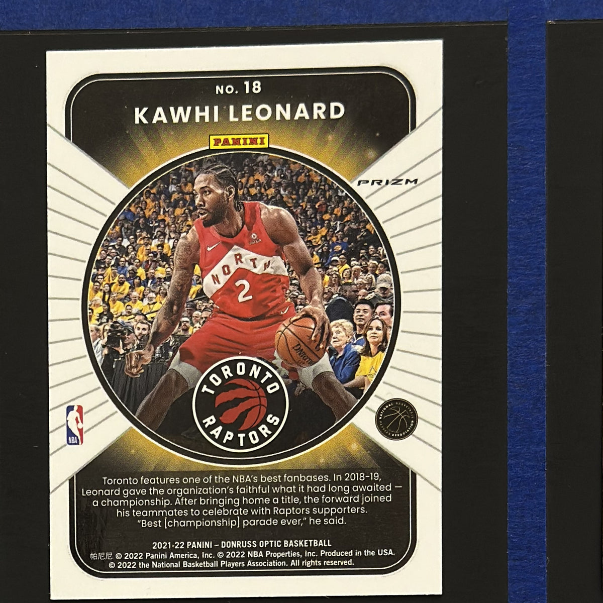 2021-22 Panini Donruss Optic Winner Stays Purple Prizm Kawhi Leonard #18 — back view