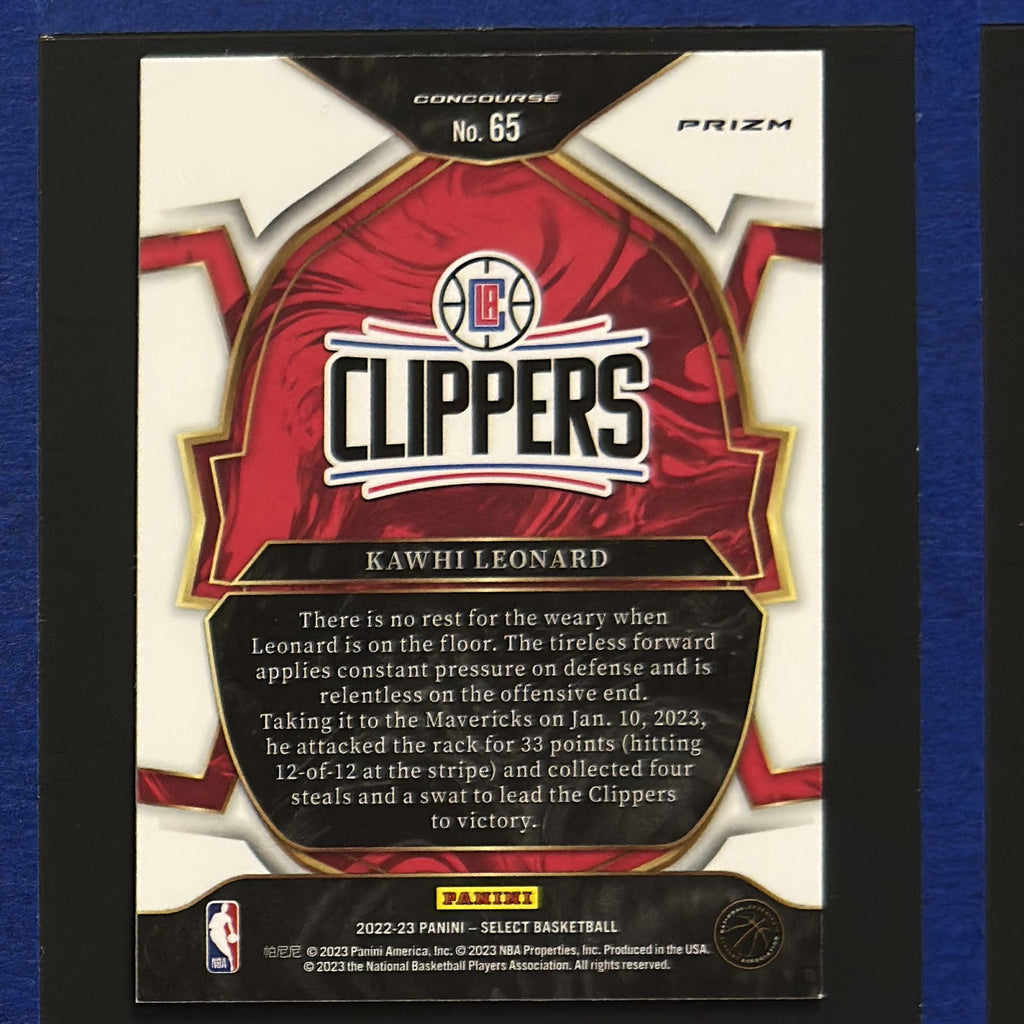 2022-23 Panini Select Concourse Orange Flash Kawhi Leonard #65 — back view