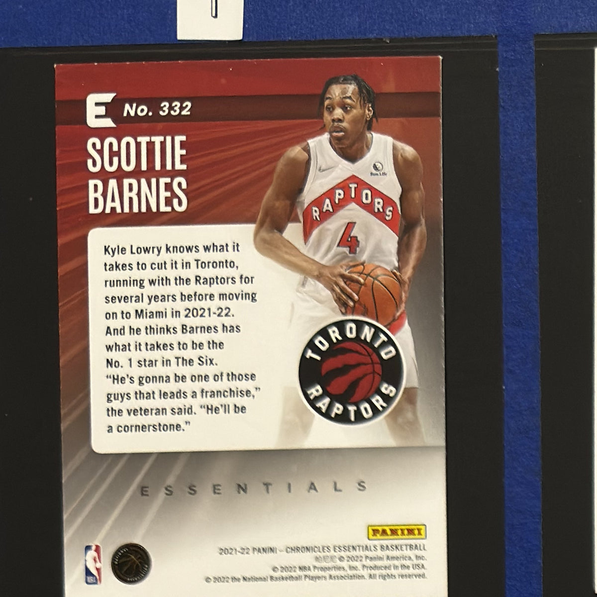 2021-22 Panini Chronicles Essentials Scottie Barnes RC #332 — back view