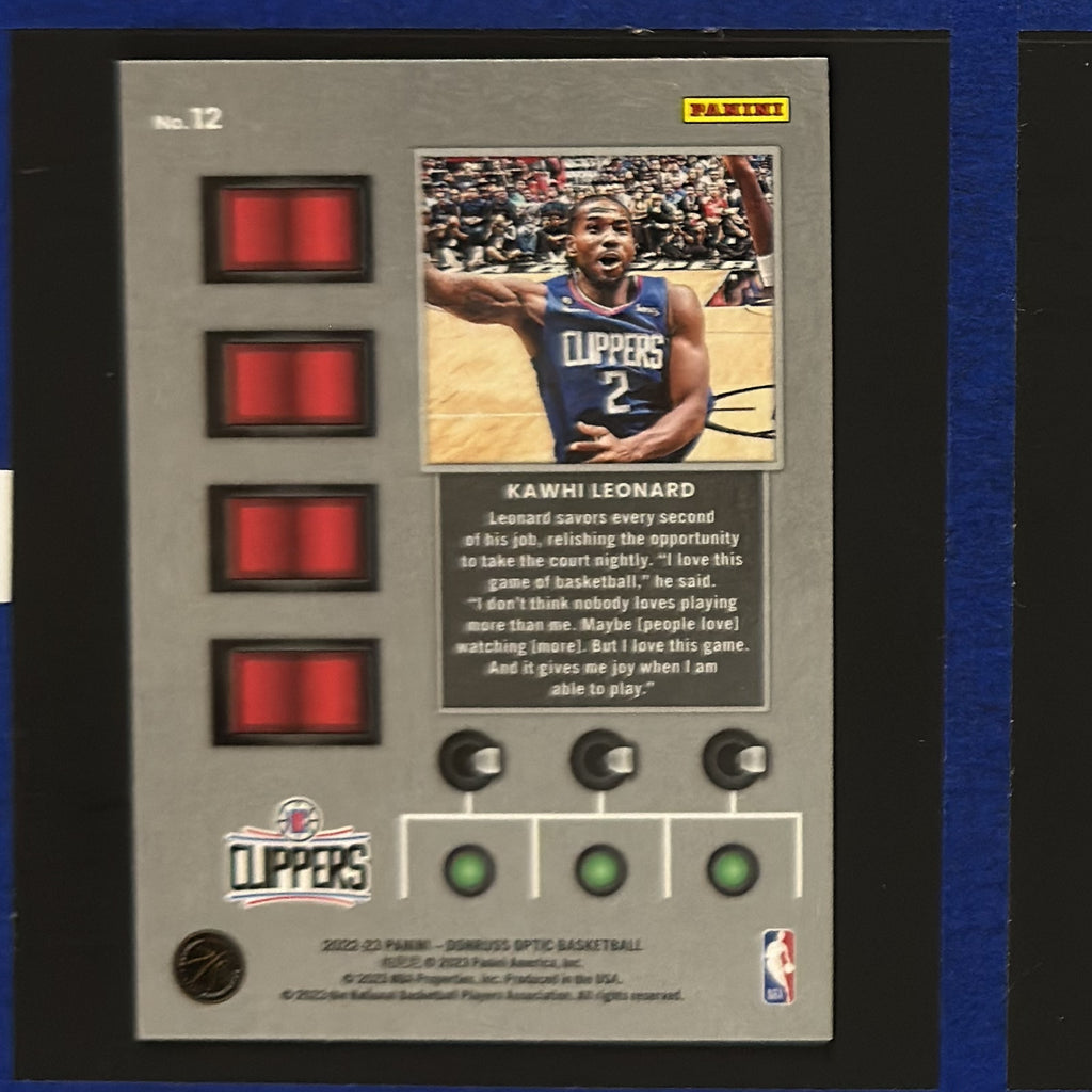 2022-23 Panini Donruss Optic T-Minus 3...2...1 Kawhi Leonard #12 — back view