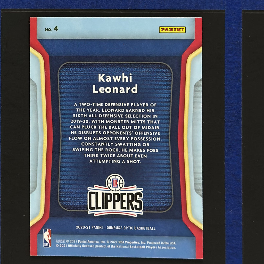 2020-21 Panini Donruss Optic Air Defense Kawhi Leonard #4 — back view